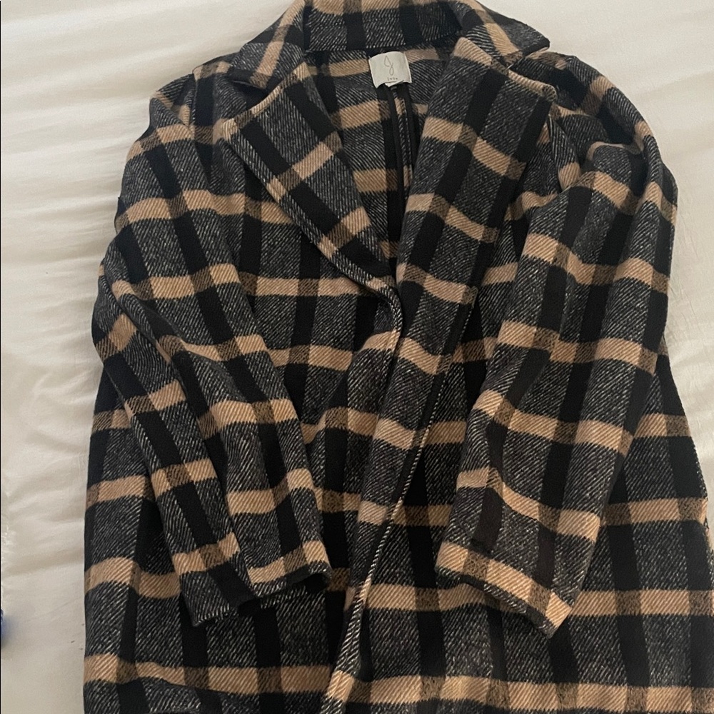 Joie Black and Tan Plaid Pea Coat